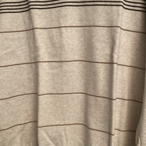 V Neck Men Sweater size L Light Cream with different shades of brown stripes. - Picture 3 of 6